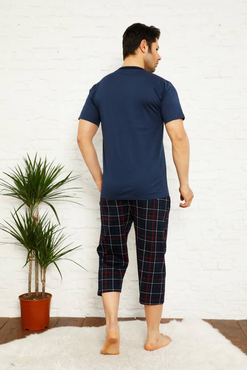 Koyu İndigo Ekoseli Bermuda Erkek Pijama Takımı 1167B