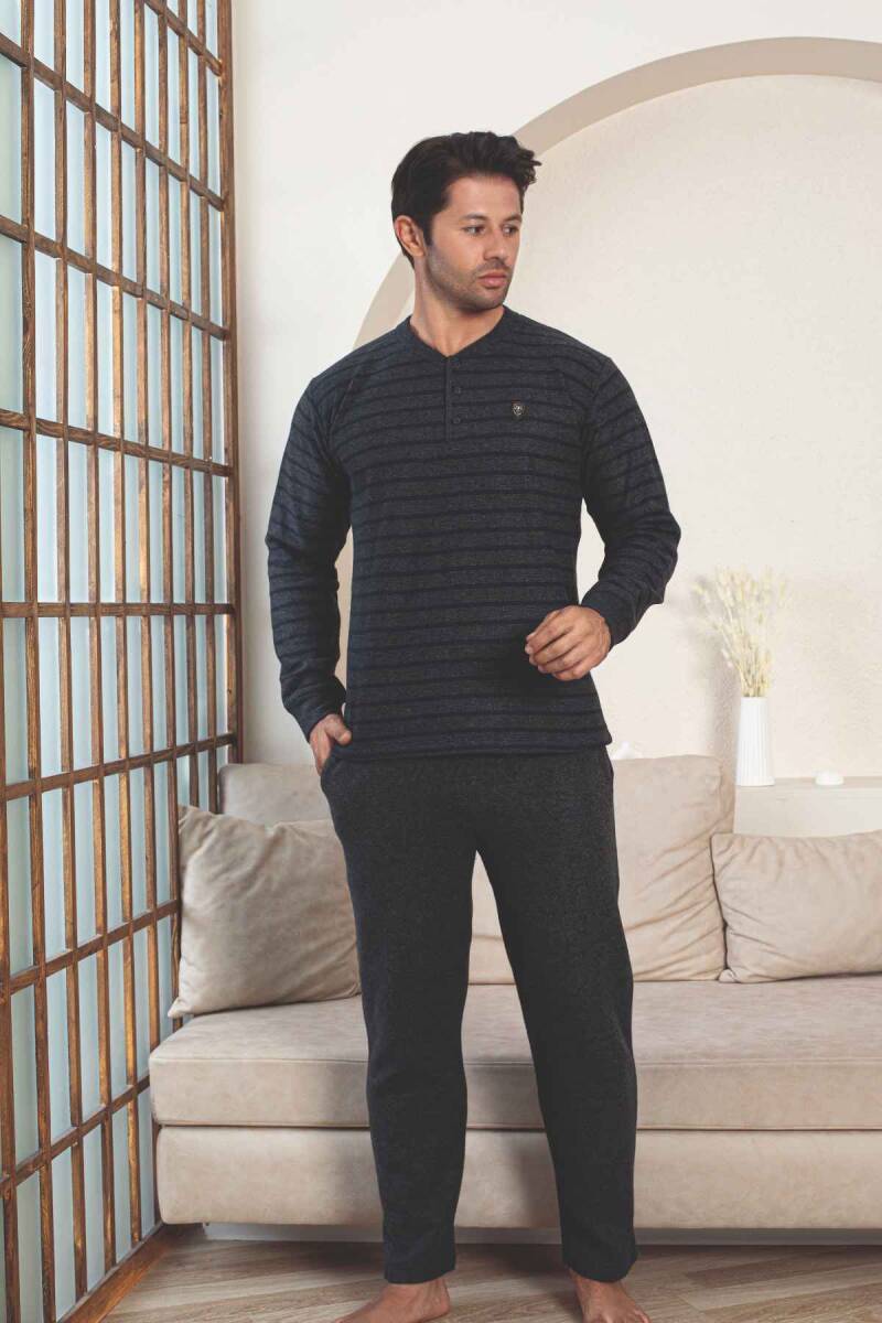 Erkek Eşofman Pijama Takımı - Lacivert Kışlık Şardonlu Selanik Kumaş 1220UK