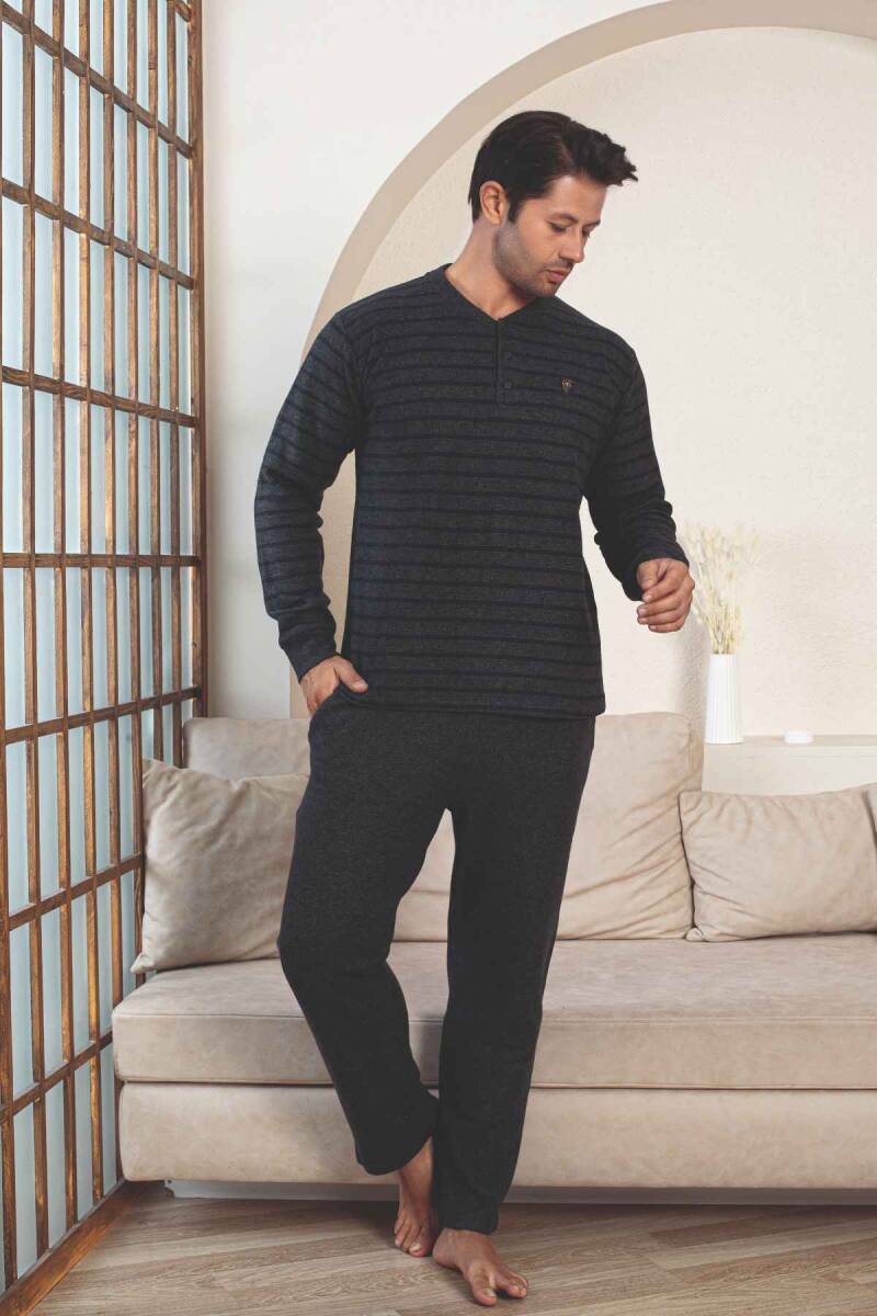 Erkek Eşofman Pijama Takımı - Lacivert Kışlık Şardonlu Selanik Kumaş 1220UK