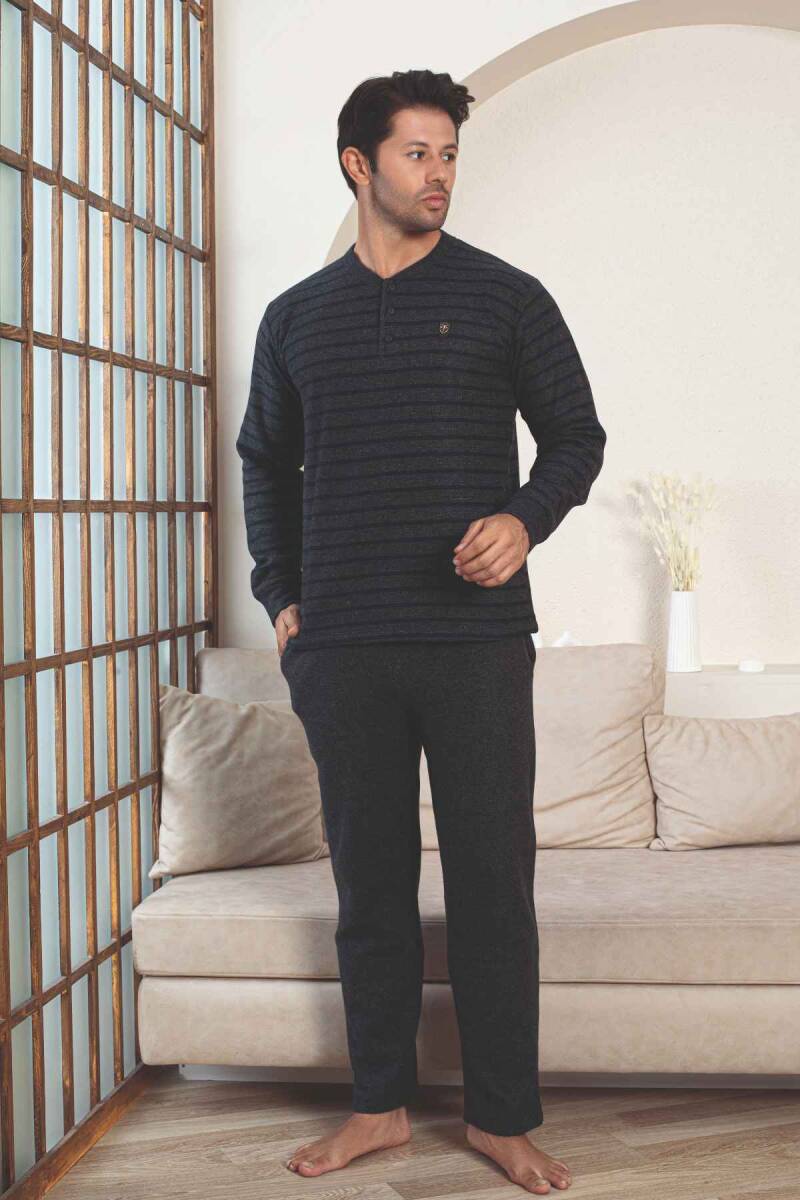 Erkek Eşofman Pijama Takımı - Lacivert Kışlık Şardonlu Selanik Kumaş 1220UK