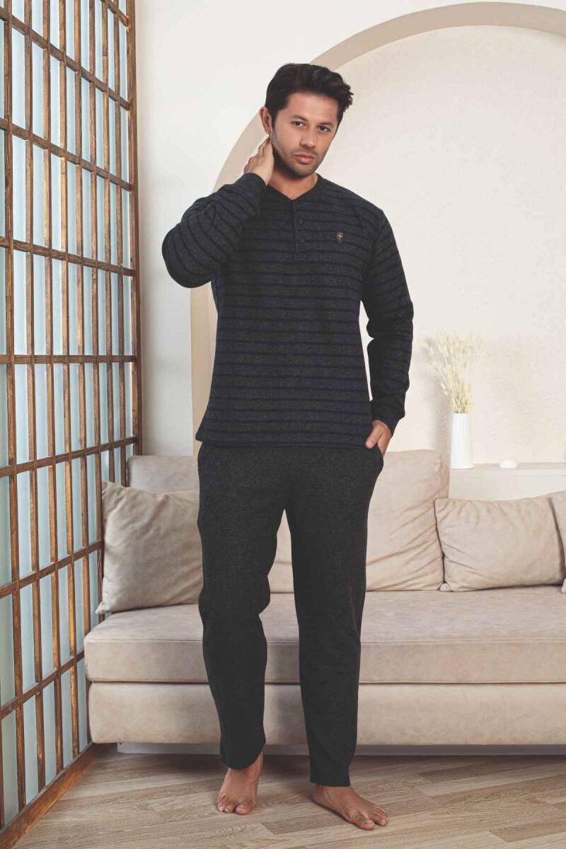 Erkek Eşofman Pijama Takımı - Lacivert Kışlık Şardonlu Selanik Kumaş 1220UK