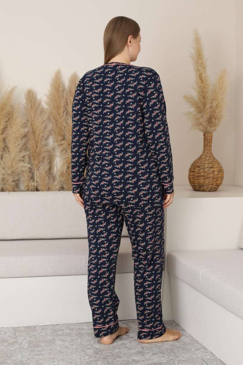 Büyük Beden Bayan Pijama Takımı - Çiçek Desen Uzun Kol Likralı Penye 2885UKB