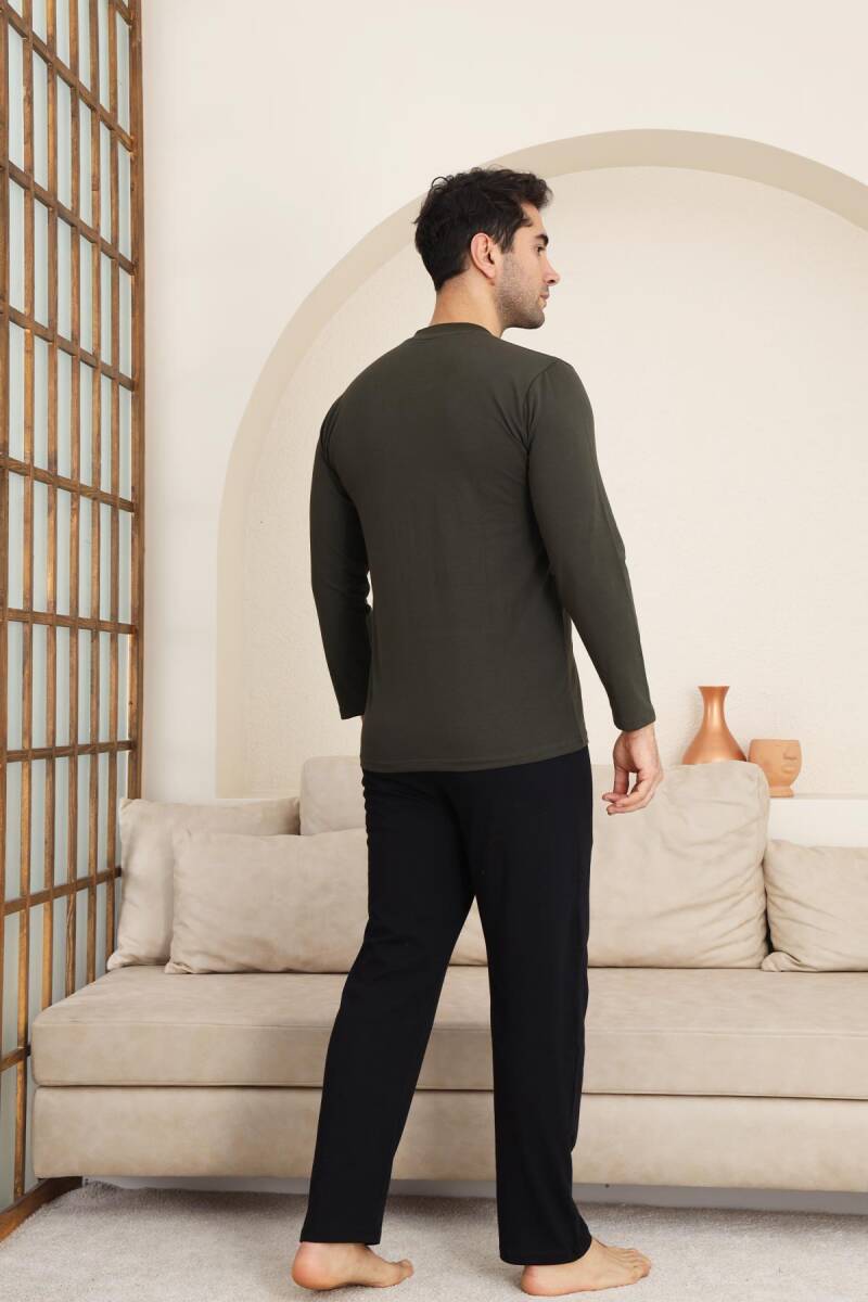Erkek Pijama Takımı - Haki Arma Nakışlı Likralı Uzun Kollu Penye 1194UK