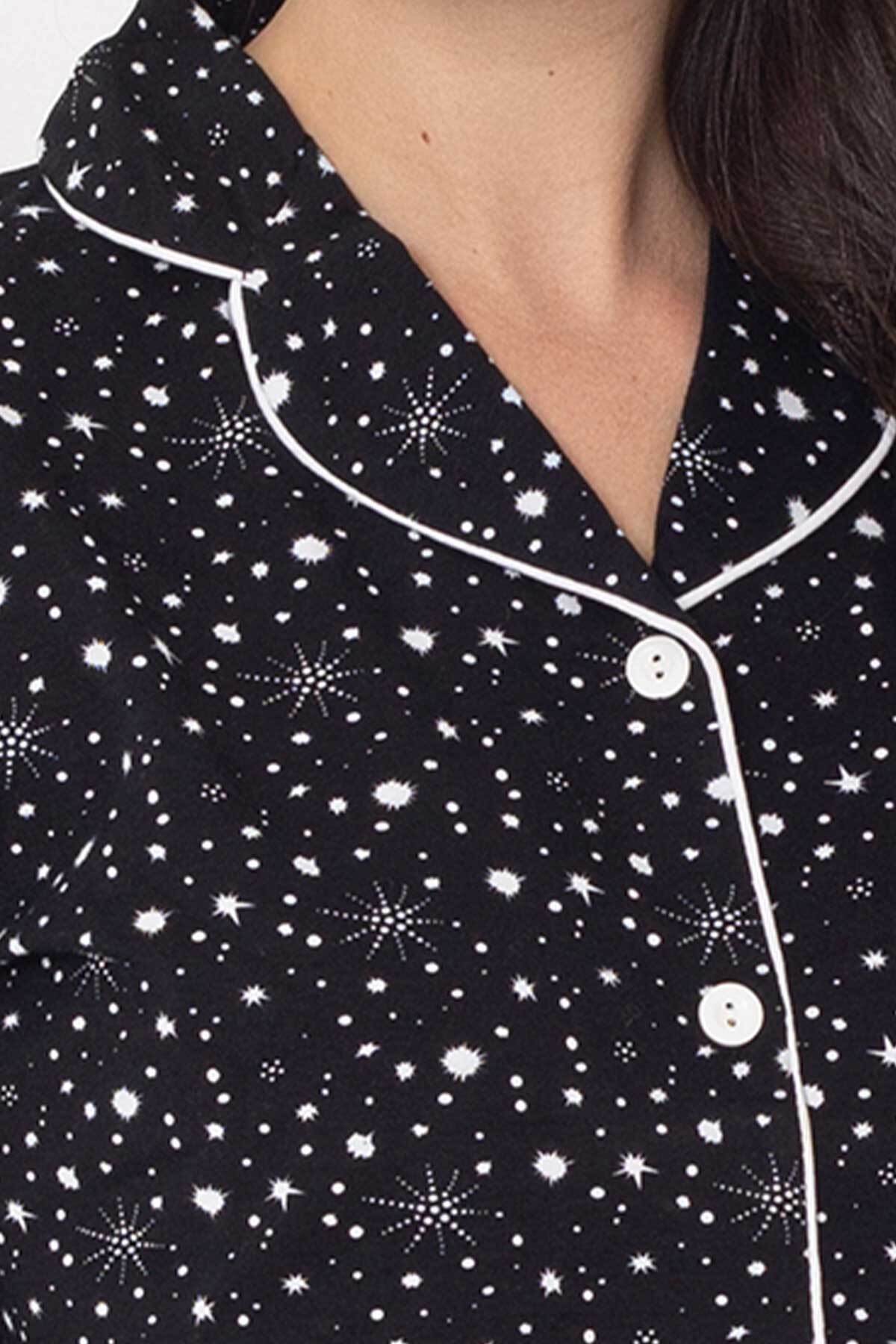 Kadın Pijama Takımı - Lacivert Önden Düğmeli Uzun Kollu Penye 2769UY