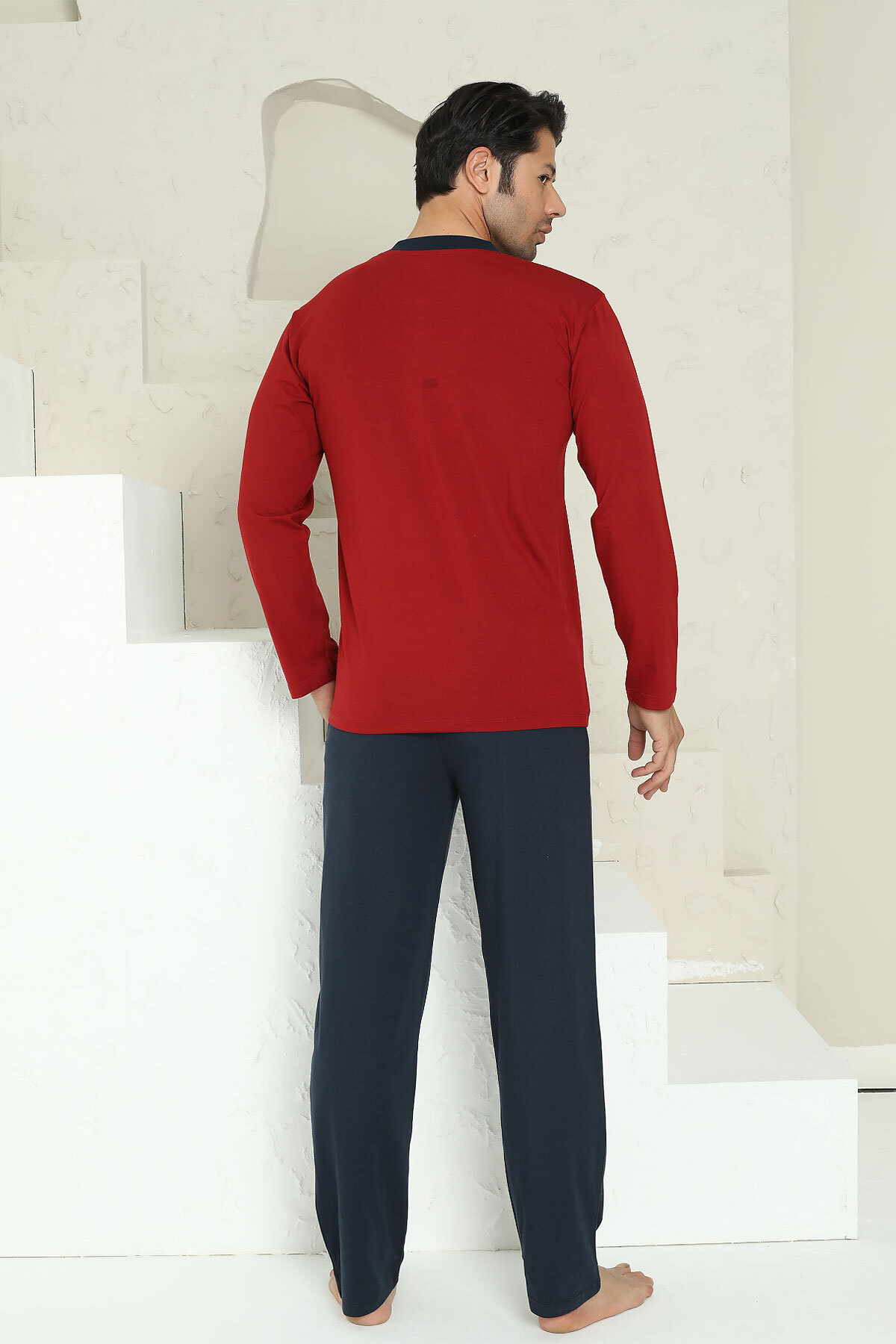 Erkek Pijama Takımı - Bordo Arma Nakışlı Likralı Uzun Kollu Penye 1194UY