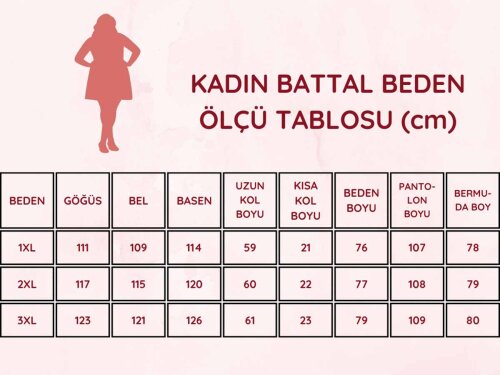 Büyük Beden Kadın Pijama Takımı - Gül Desenli Uzun Kollu  Penye 2875UYB