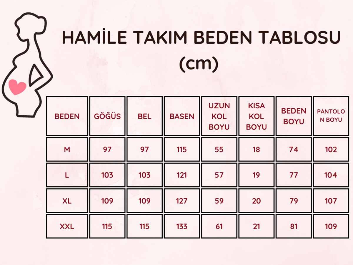 Hamile Lohusa Pijama Takımı - Mavi Kalpli Saç Bantlı Uzun Kollu Penye 2796