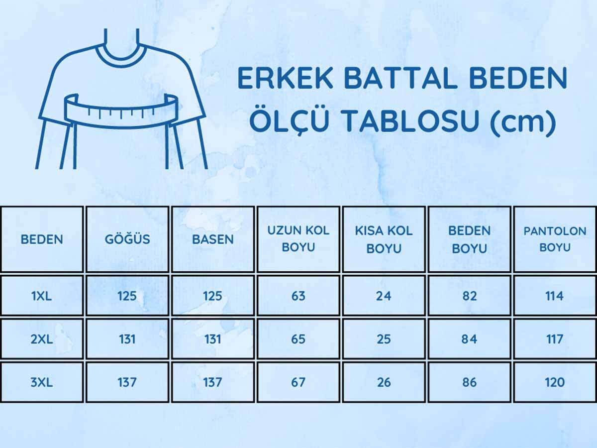 Büyük Beden Erkek Pijama Takımı - Gri Arma Nakışlı Uzun Kollu Penye 1187UYB