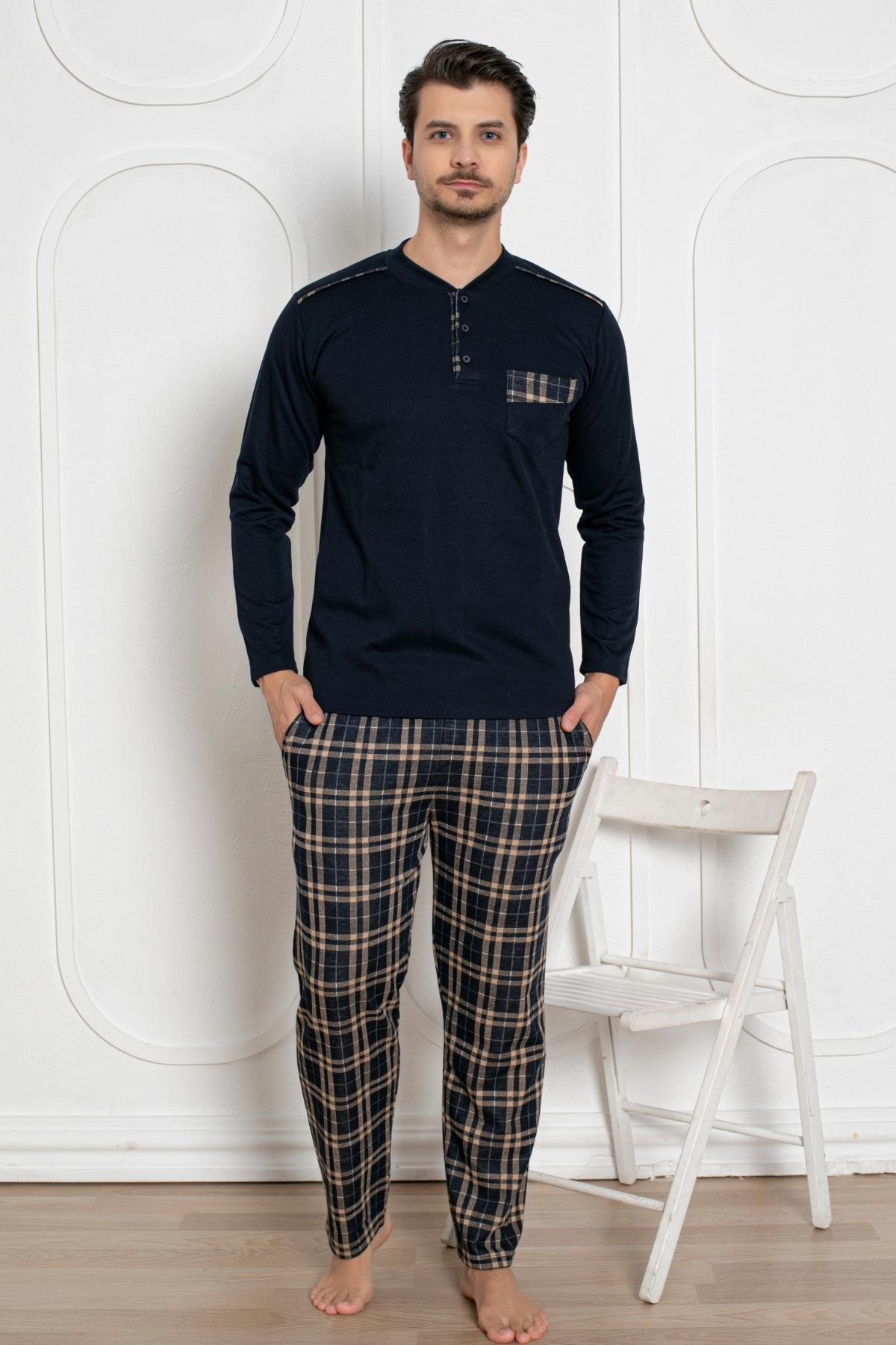 Erkek Pijama Takımı - Lacivert Kışlık Şardonlu Jakarlı Kumaş 1211UK