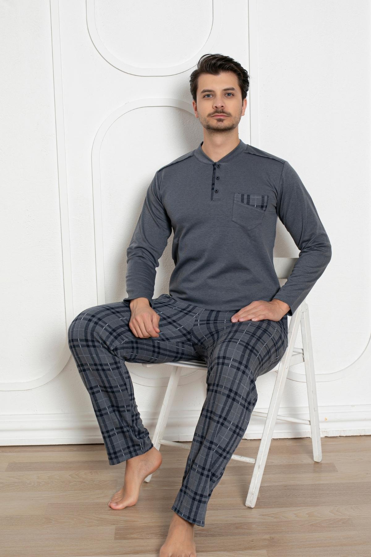 Erkek Pijama Takımı - Füme Kışlık Şardonlu Jakarlı Kumaş 1211UK