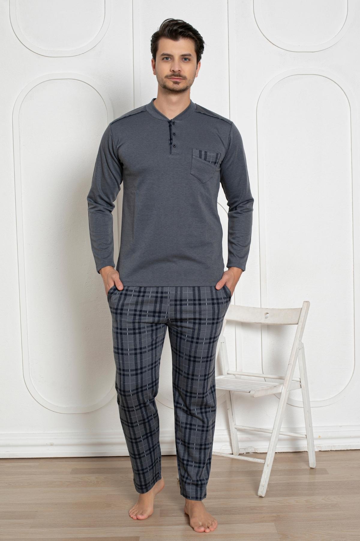 Erkek Pijama Takımı - Füme Kışlık Şardonlu Jakarlı Kumaş 1211UK