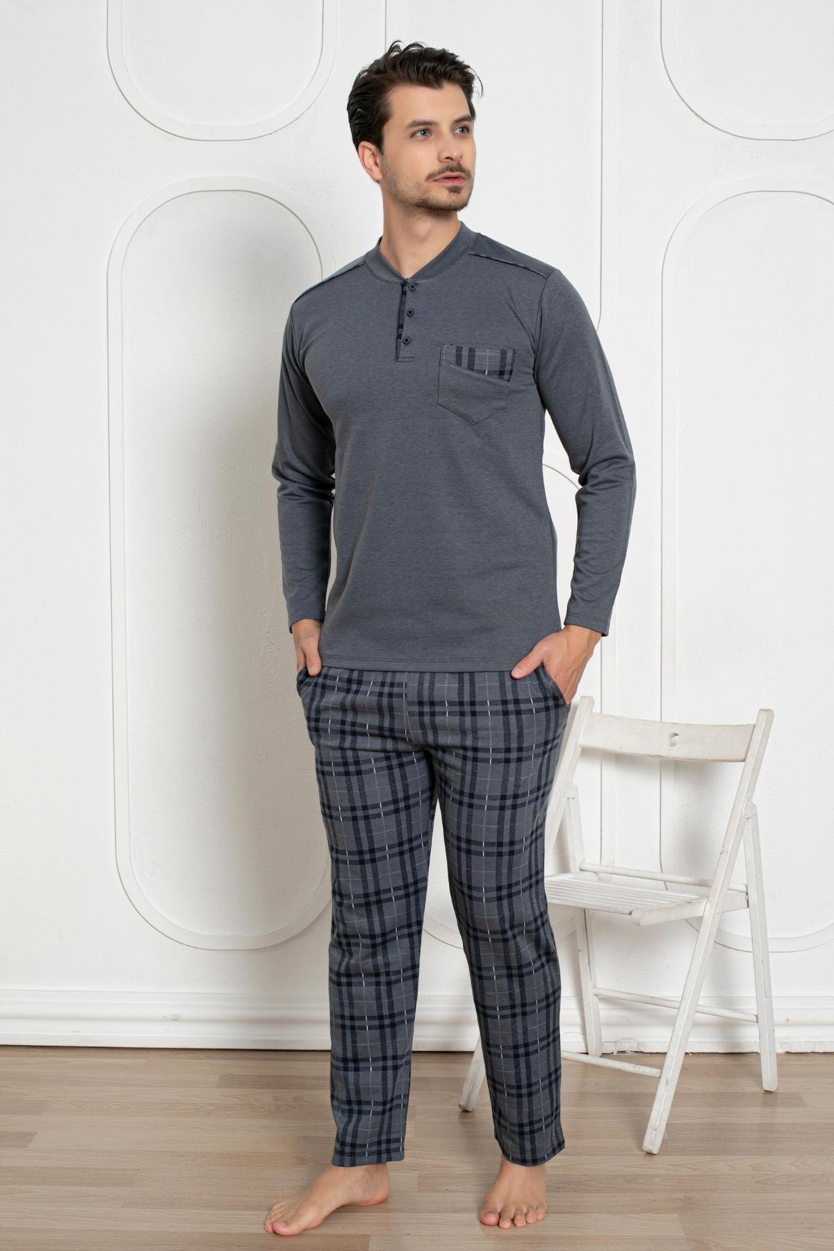 Erkek Pijama Takımı - Füme Kışlık Şardonlu Jakarlı Kumaş 1211UK
