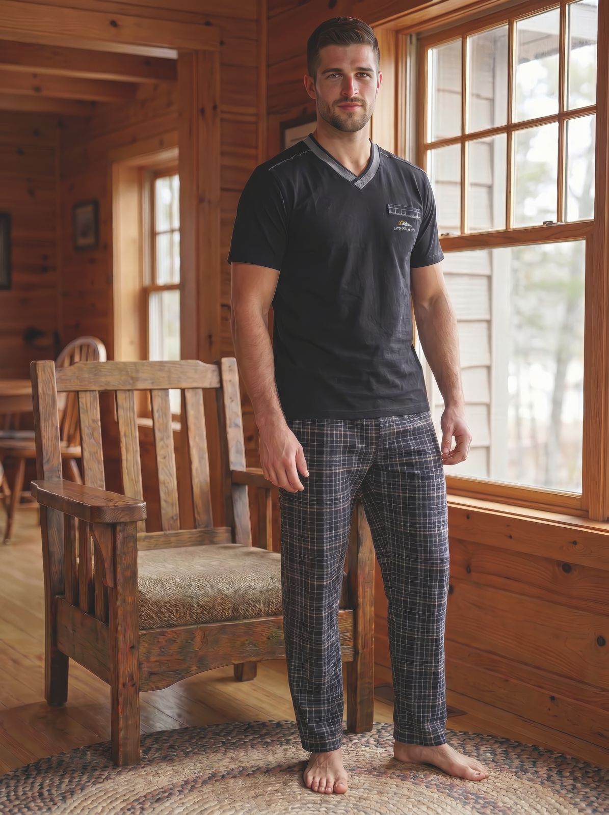 Siyah Ekoseli Kısa Kollu Erkek Pijama Takımı 1167KY