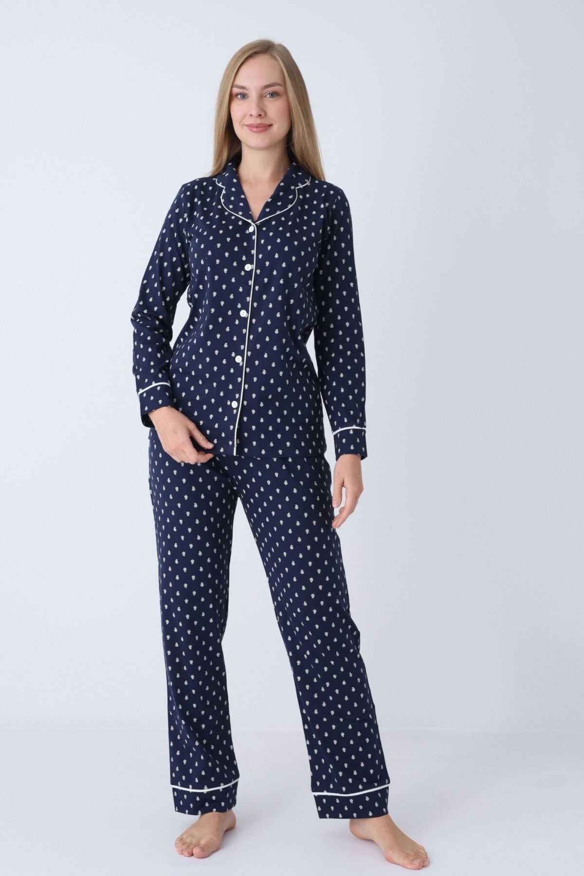 Kadın Pijama Takımı - Önden Düğmeli Uzun Kollu Penye 2927UY