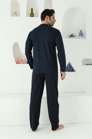 Lacivert Mini Puantiyeli Uzun Kollu Erkek Pijama Takımı 1190UY - 6
