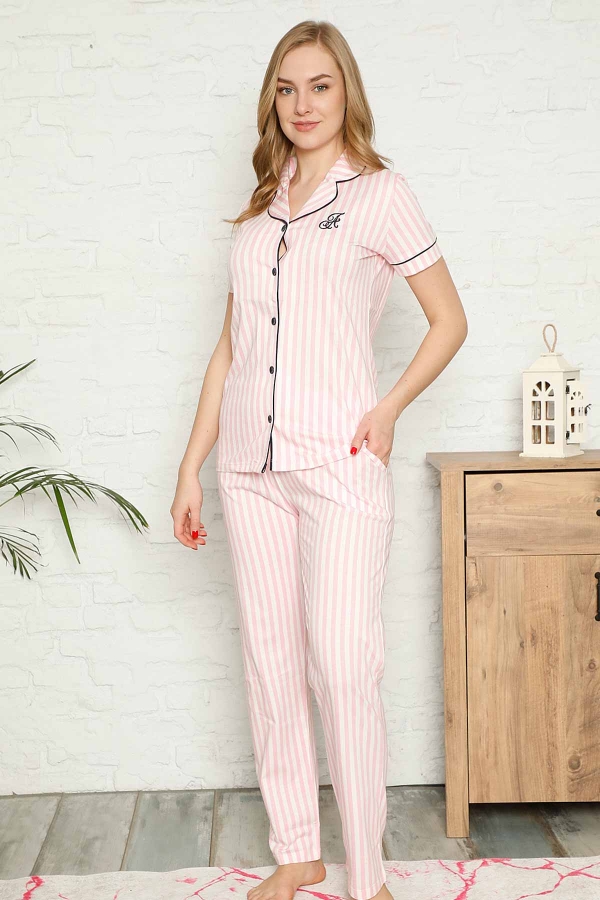 Pembe Çizgili Gömlek Pijama Takımı 2568KY - 2