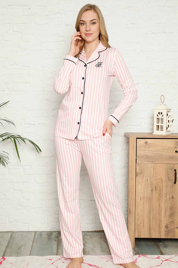 Pembe Çizgili Gömlek Pijama Takımı 2568UY - 2