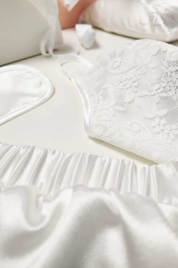 White Silk Satin 8 Pieces Bridal Set 8000MS - 12